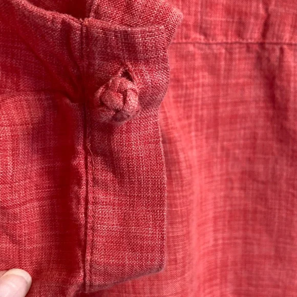 J. Jill 100% Linen Coral Button-Up Top Mandarin Collar Lightweight Knot Button - Picture 12 of 13